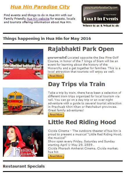 Where to go & What to do in Hua Hin – May 2016 Events