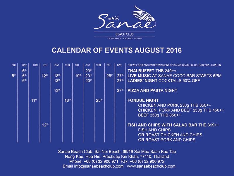 Sanae beach club August 2016 events