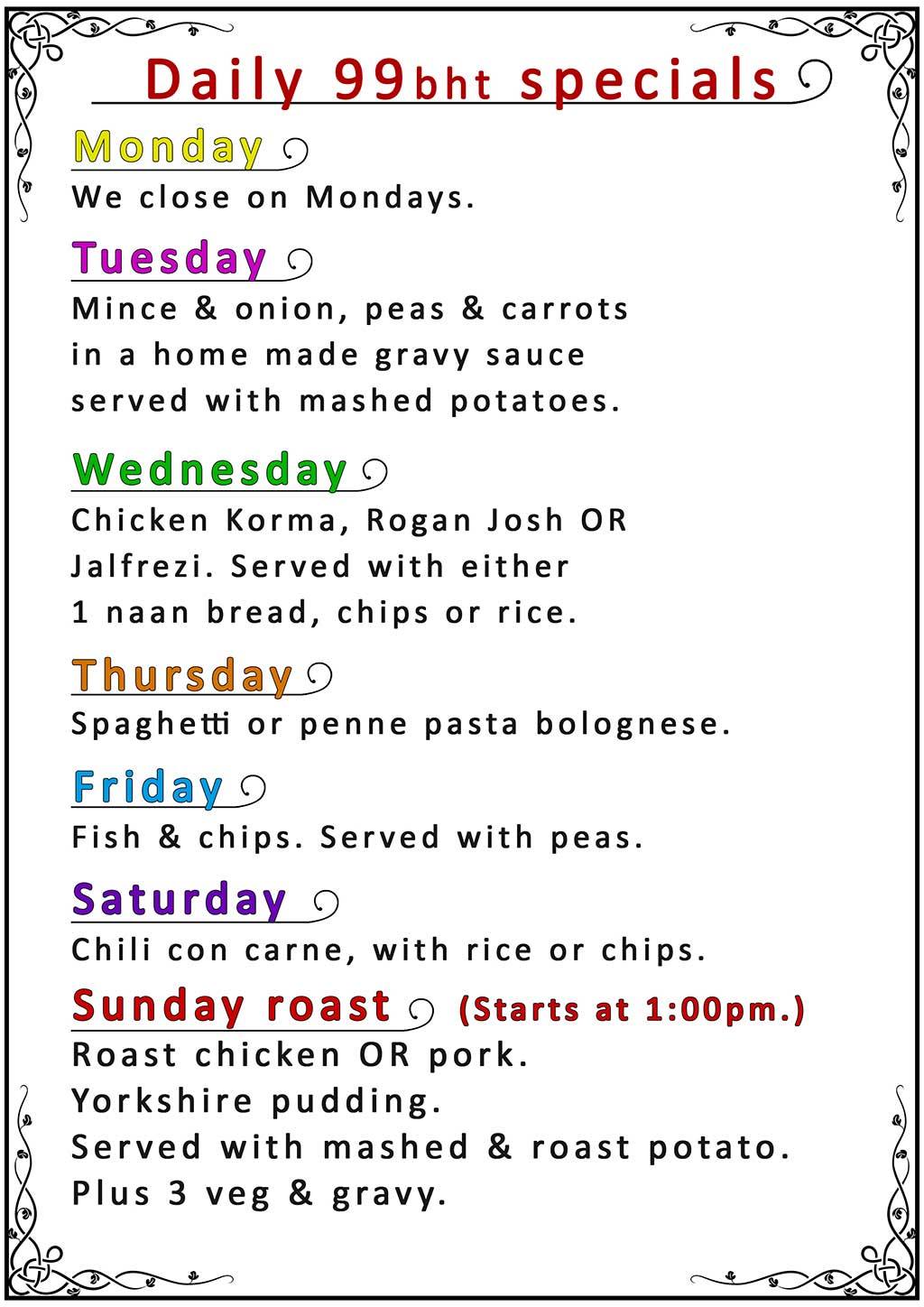 Hua Hin 99 Cafe daily specials